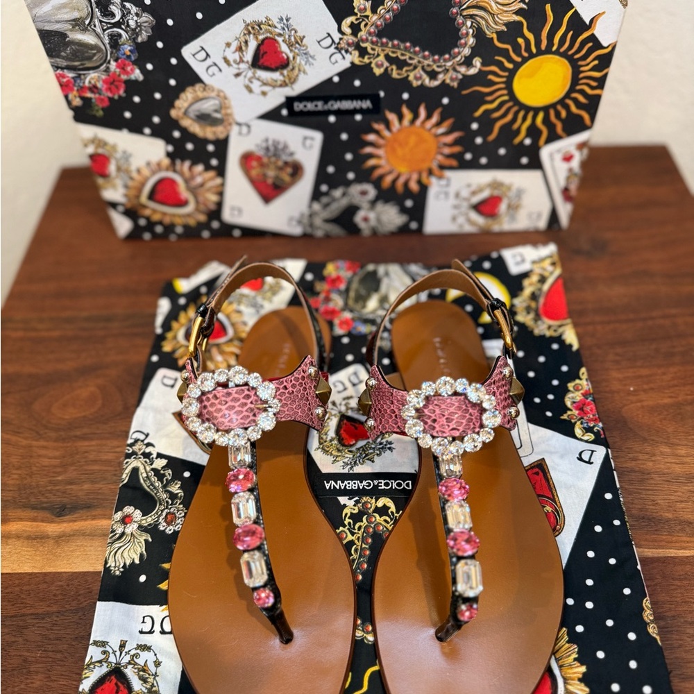 Dolce & Gabbana Pink and Brown Beaded Sandals - Picture 3 of 8